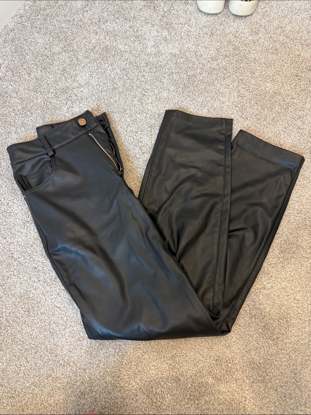 Zara Black Faux Leather Straight-Leg Pants